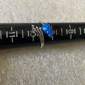 Silver lab opal and cz ring